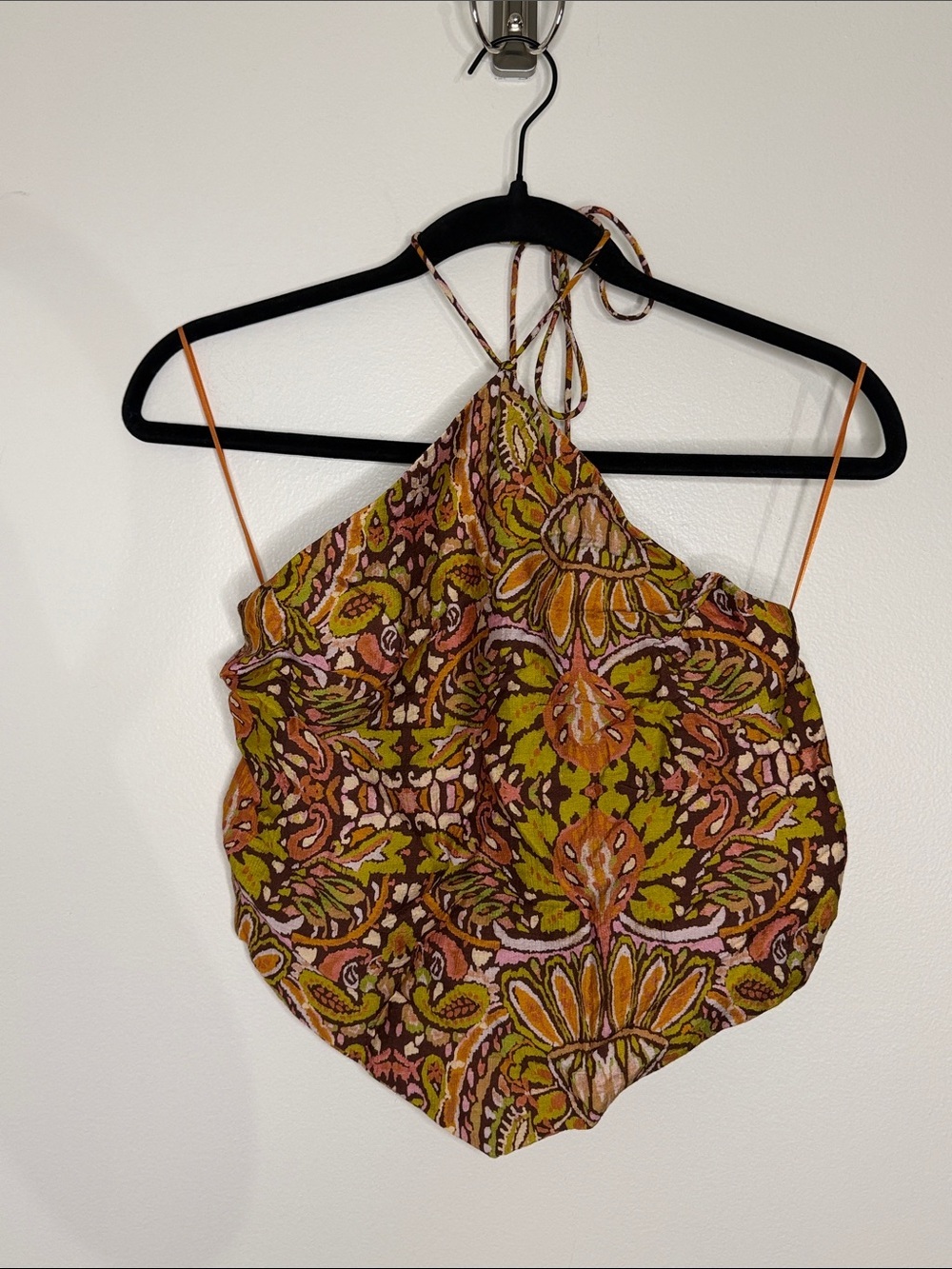 Vici Sun Kissed Printed Halter Neck Tie Top Paisley Brown Orange Green Small